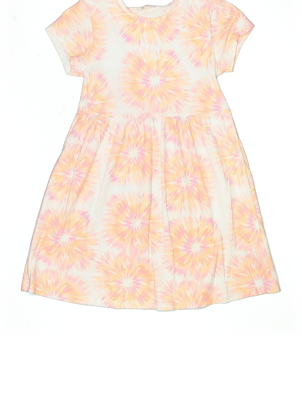 Girls' Short-Sleeve Tie-Dye Starburst Dress in Pink & Peach